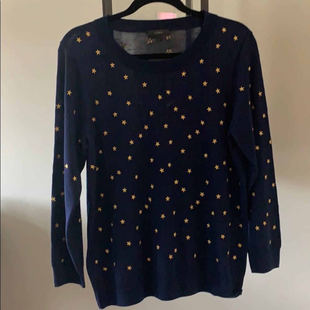 J Crew navy lightweight sweater stars. Never worn!